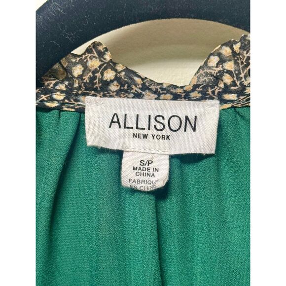 ALLISON NEW YORK Emerald Green Floral Print Tassel Tie Blouse, Sz S - Picture 10 of 12